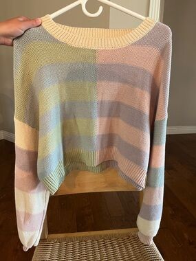 Le Lis Pastel Striped Crewneck Sweater in Pink, Lavender, Mint, Yellow, Cream